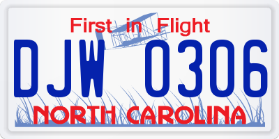 NC license plate DJW0306