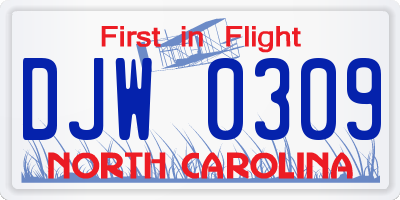 NC license plate DJW0309