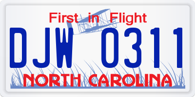 NC license plate DJW0311
