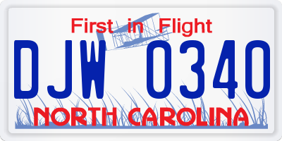NC license plate DJW0340