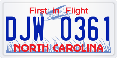 NC license plate DJW0361