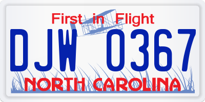 NC license plate DJW0367