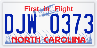 NC license plate DJW0373