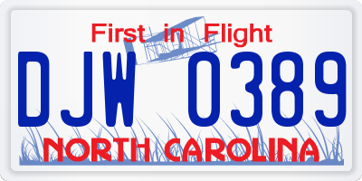 NC license plate DJW0389