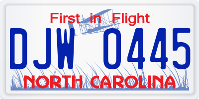NC license plate DJW0445