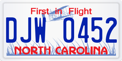 NC license plate DJW0452