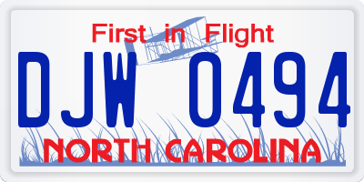 NC license plate DJW0494