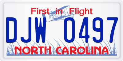 NC license plate DJW0497