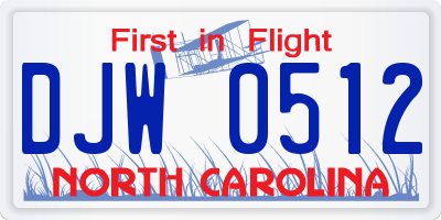 NC license plate DJW0512