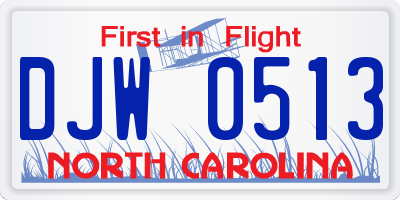 NC license plate DJW0513