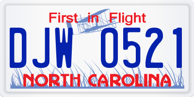 NC license plate DJW0521