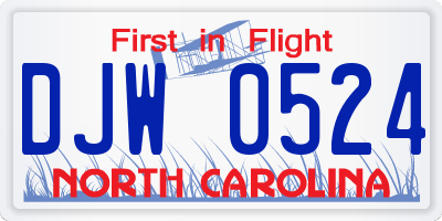 NC license plate DJW0524