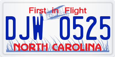 NC license plate DJW0525
