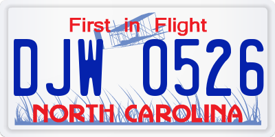 NC license plate DJW0526