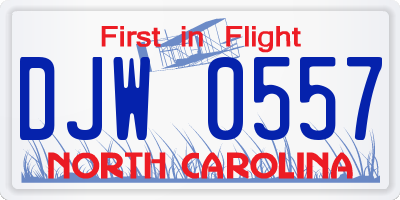NC license plate DJW0557