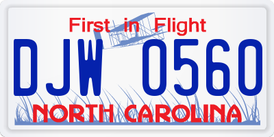 NC license plate DJW0560