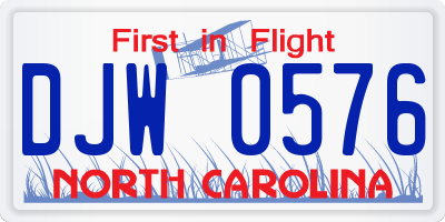 NC license plate DJW0576