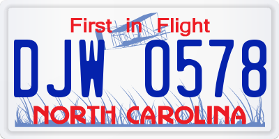 NC license plate DJW0578