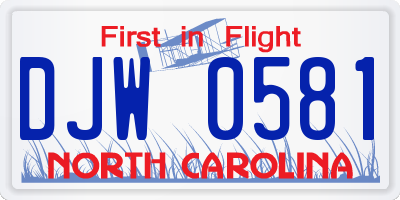 NC license plate DJW0581