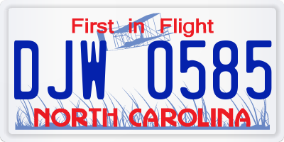 NC license plate DJW0585