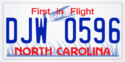 NC license plate DJW0596
