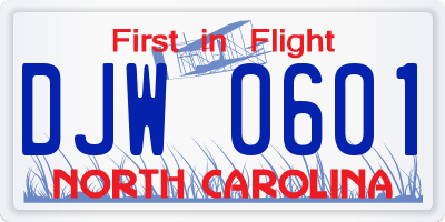 NC license plate DJW0601
