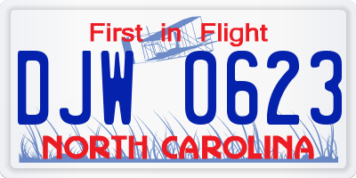 NC license plate DJW0623