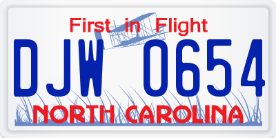 NC license plate DJW0654