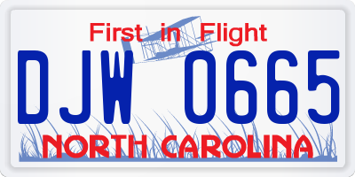 NC license plate DJW0665