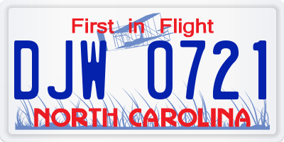 NC license plate DJW0721