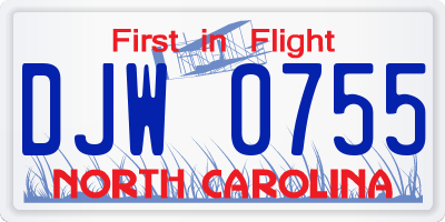 NC license plate DJW0755