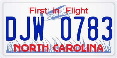 NC license plate DJW0783