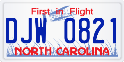 NC license plate DJW0821