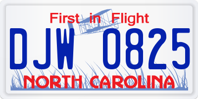 NC license plate DJW0825