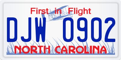 NC license plate DJW0902