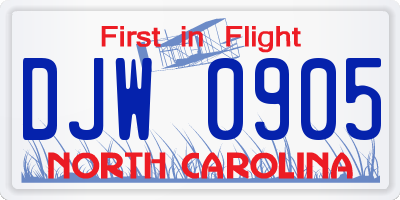 NC license plate DJW0905