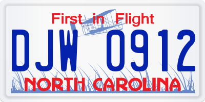 NC license plate DJW0912
