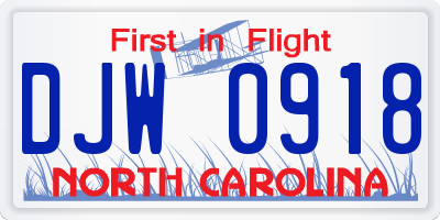 NC license plate DJW0918