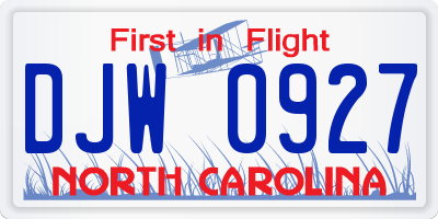 NC license plate DJW0927