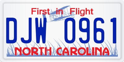 NC license plate DJW0961