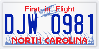NC license plate DJW0981