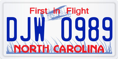 NC license plate DJW0989