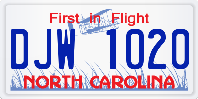 NC license plate DJW1020