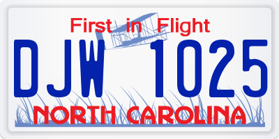 NC license plate DJW1025