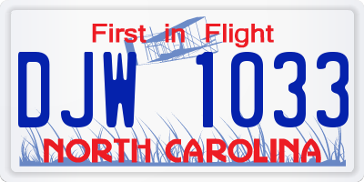 NC license plate DJW1033