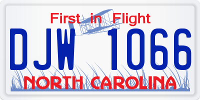 NC license plate DJW1066