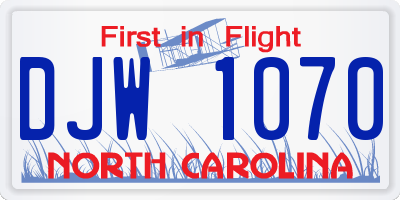 NC license plate DJW1070