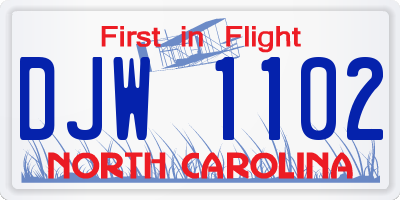 NC license plate DJW1102