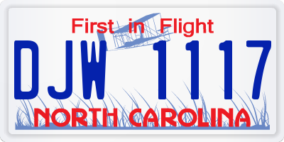 NC license plate DJW1117