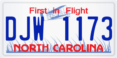 NC license plate DJW1173